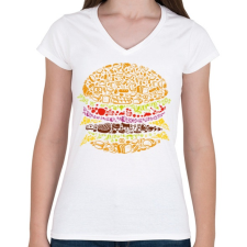 PRINTFASHION Burger - Női V-nyakú póló - Fehér női póló