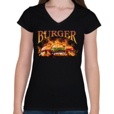 PRINTFASHION Burger - Női V-nyakú póló - Fekete női póló