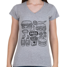 PRINTFASHION burger - Női V-nyakú póló - Sport szürke női póló