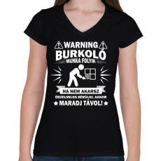 PRINTFASHION Burkoló munka  - Női V-nyakú póló - Fekete