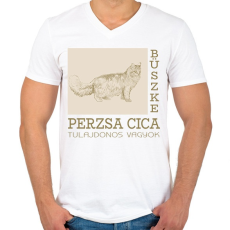 PRINTFASHION Büszke cica tulajdonos - Perzsa - Férfi V-nyakú póló - Fehér