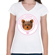 PRINTFASHION Büszke gazdi: Yorkie - Női V-nyakú póló - Fehér