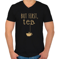PRINTFASHION But first, tea - Férfi V-nyakú póló - Fekete férfi póló
