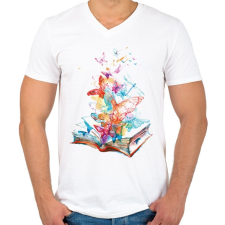 PRINTFASHION Butterfly Book - Férfi V-nyakú póló - Fehér férfi póló
