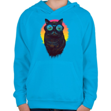 PRINTFASHION Búvár macska - Gyerek kapucnis pulóver - Azúrkék