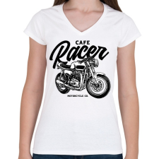 PRINTFASHION Cafe racer - Női V-nyakú póló - Fehér női póló