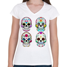 PRINTFASHION Calavera koponyák - Női V-nyakú póló - Fehér női póló