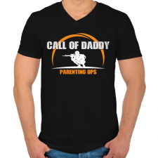 PRINTFASHION Call of Daddy apa vigyáz rád - Férfi V-nyakú póló - Fekete férfi póló