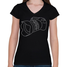 PRINTFASHION Camera - Női V-nyakú póló - Fekete női póló