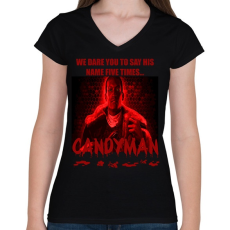 PRINTFASHION CANDYMAN-RED - Női V-nyakú póló - Fekete