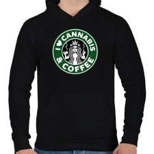PRINTFASHION Cannabis and coffee - Férfi kapucnis pulóver - Fekete férfi pulóver, kardigán