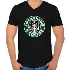 PRINTFASHION Cannabis and coffee - Férfi V-nyakú póló - Fekete