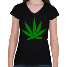 PRINTFASHION cannabis - Női V-nyakú póló - Fekete női póló