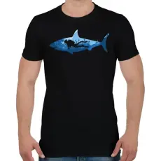 PRINTFASHION Cápa és búvár - Férfi póló - Fekete