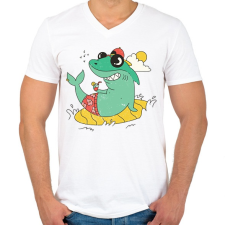 PRINTFASHION Cápa - Férfi V-nyakú póló - Fehér férfi póló