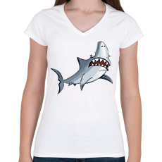 PRINTFASHION Cápa - Női V-nyakú póló - Fehér