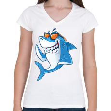 PRINTFASHION Cápa  - Női V-nyakú póló - Fehér
