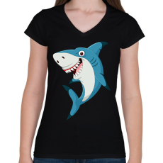 PRINTFASHION cápa - Női V-nyakú póló - Fekete
