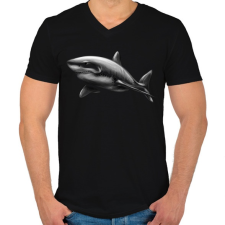PRINTFASHION Cápa portre - Férfi V-nyakú póló - Fekete férfi póló