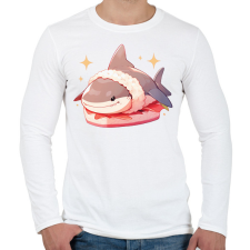 PRINTFASHION Cápa sushi - Férfi hosszú ujjú póló - Fehér férfi póló