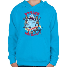 PRINTFASHION Cápatámadás - Gyerek kapucnis pulóver - Azúrkék