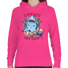 PRINTFASHION Cápatámadás - Női kapucnis pulóver - Fukszia