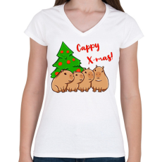 PRINTFASHION Capy xmas - Női V-nyakú póló - Fehér