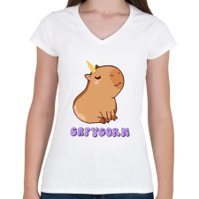 PRINTFASHION Capybara - Capycorn - Női V-nyakú póló - Fehér női póló