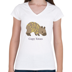 PRINTFASHION capybara család - karácsonyi fény - Női V-nyakú póló - Fehér