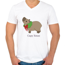 PRINTFASHION capybara család - koszorú - Férfi V-nyakú póló - Fehér férfi póló