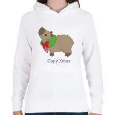 PRINTFASHION capybara család - koszorú - Női kapucnis pulóver - Fehér női pulóver, kardigán