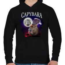 PRINTFASHION Capybara éj - Férfi kapucnis pulóver - Fekete férfi pulóver, kardigán