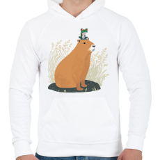 PRINTFASHION Capybara és béka - Férfi kapucnis pulóver - Fehér