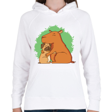 PRINTFASHION Capybara és mopsz - Női kapucnis pulóver - Fehér női pulóver, kardigán