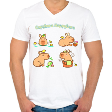 PRINTFASHION Capybara Happybara - Férfi V-nyakú póló - Fehér