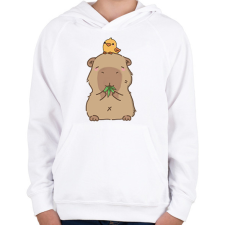 PRINTFASHION Capybara kismadárral - Gyerek kapucnis pulóver - Fehér gyerek pulóver, kardigán
