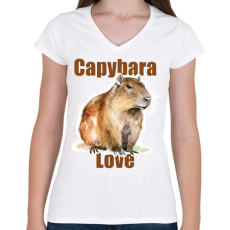 PRINTFASHION Capybara Love - Női V-nyakú póló - Fehér