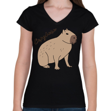 PRINTFASHION Capybara  - Női V-nyakú póló - Fekete női póló