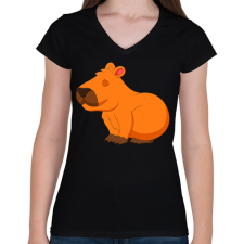 PRINTFASHION Capybara - Női V-nyakú póló - Fekete női póló