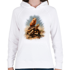 PRINTFASHION Capybara teknős háton - Női kapucnis pulóver - Fehér női pulóver, kardigán