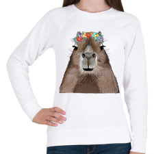 PRINTFASHION Capybara virágkoszorúval - Női pulóver - Fehér női pulóver, kardigán