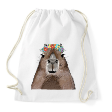 PRINTFASHION Capybara virágkoszorúval - Sportzsák, Tornazsák - Fehér tornazsák