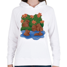 PRINTFASHION Capybarák - Női kapucnis pulóver - Fehér női pulóver, kardigán