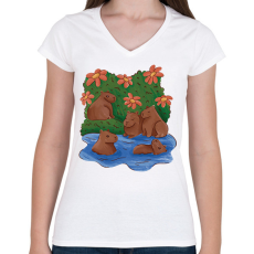 PRINTFASHION Capybarák - Női V-nyakú póló - Fehér