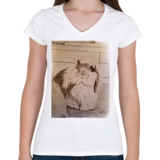 PRINTFASHION Carlos nyuszi - Női V-nyakú póló - Fehér