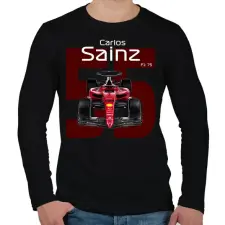 PRINTFASHION Carlos Sainz 55 autóversenyző - fehér felirat - Férfi hosszú ujjú póló - Fekete férfi póló