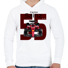 PRINTFASHION Carlos Sainz 55 autóversenyző - fekete felirat - Férfi kapucnis pulóver - Fehér