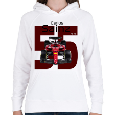PRINTFASHION Carlos Sainz 55 autóversenyző - fekete felirat - Női kapucnis pulóver - Fehér női pulóver, kardigán