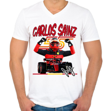 PRINTFASHION Carlos Sainz Ferrari - Férfi V-nyakú póló - Fehér férfi póló