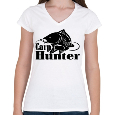 PRINTFASHION Carp hunter - Női V-nyakú póló - Fehér